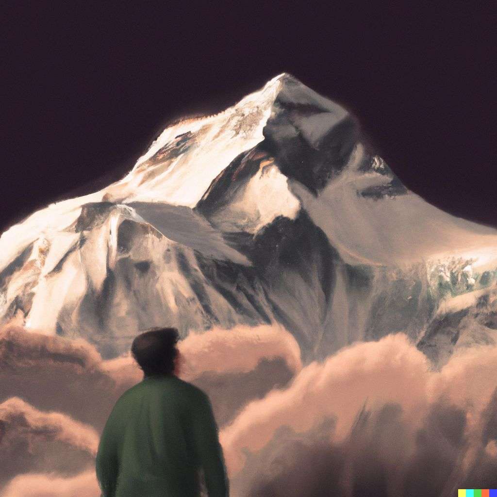 someone gazing at Mount Everest, digital art, ethereal